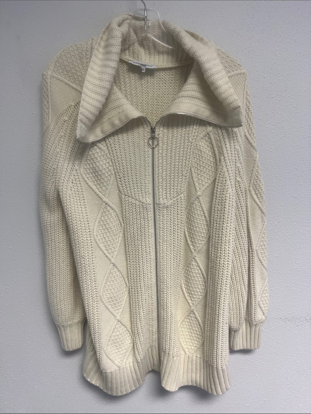 WeWoreWhat Cream Cable-Knit Zip Cardigan